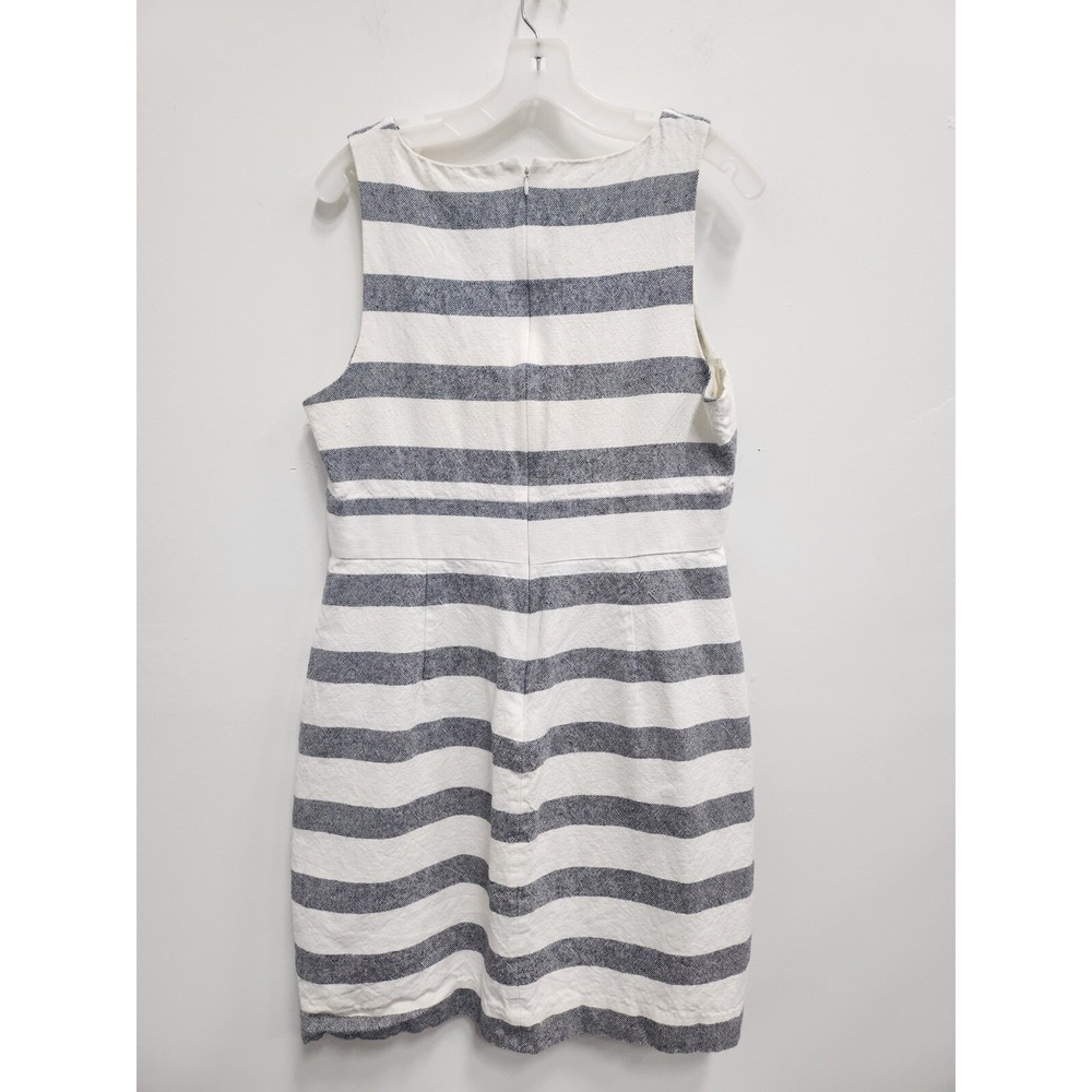J. Crew Womens Linen Blend Dress Size 14 White Blue Striped Sleeveless Preppy - Picture 5 of 6